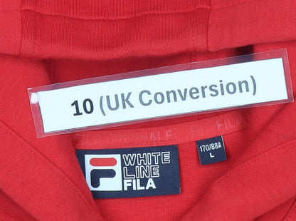 Fila Womens Red Hoodie Size 10 UK Bear Embroidered Pullover