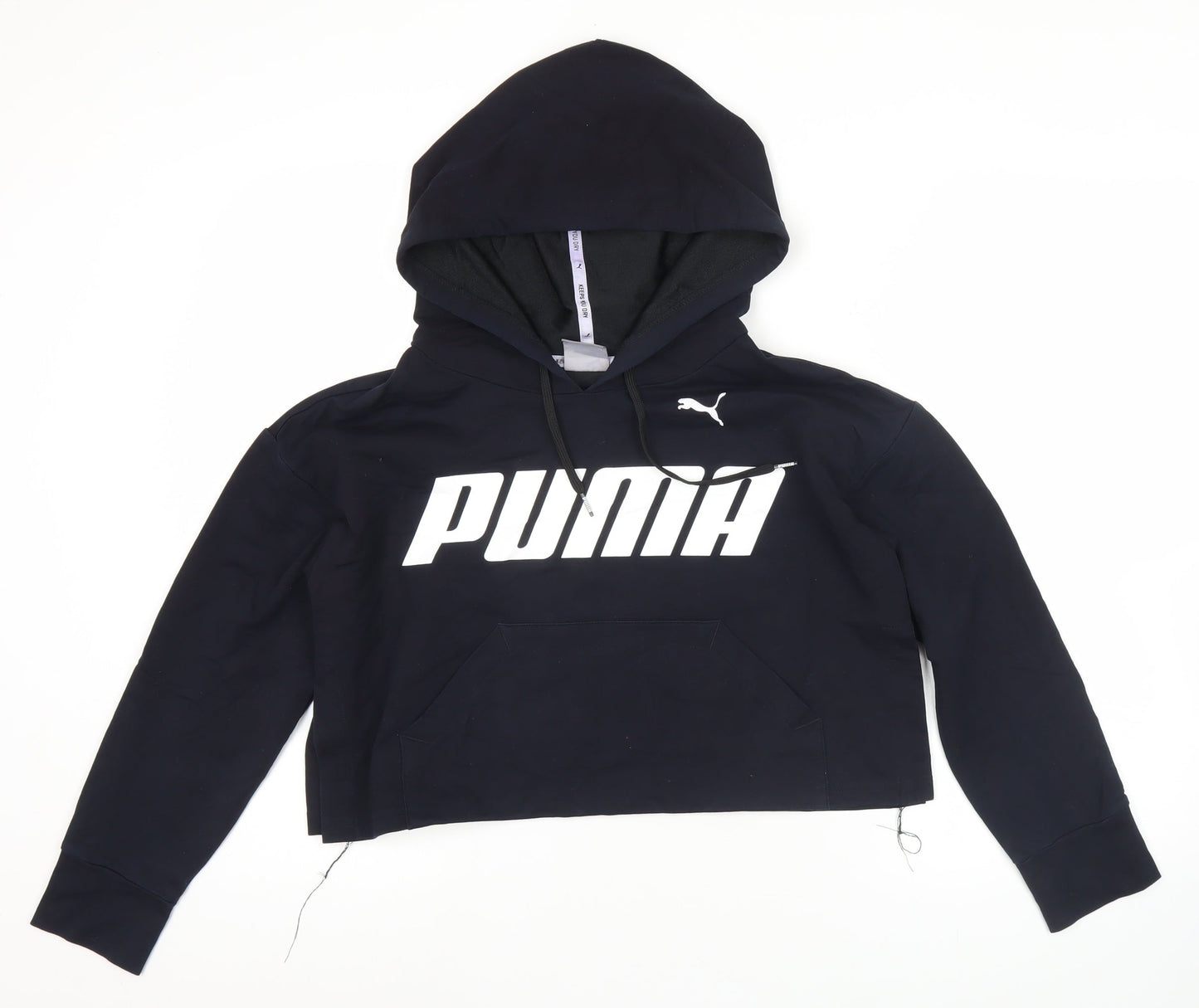 Puma Womens Black Pullover Hoodie S Logo Print Cotton Blend