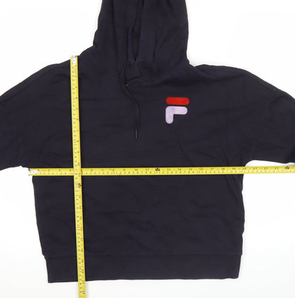 Fila Womens Black Hoodie Size 12 Pullover Logo Long Sleeve