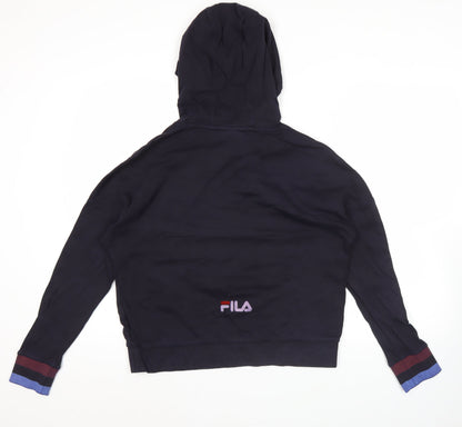 Fila Womens Black Hoodie Size 12 Pullover Logo Long Sleeve