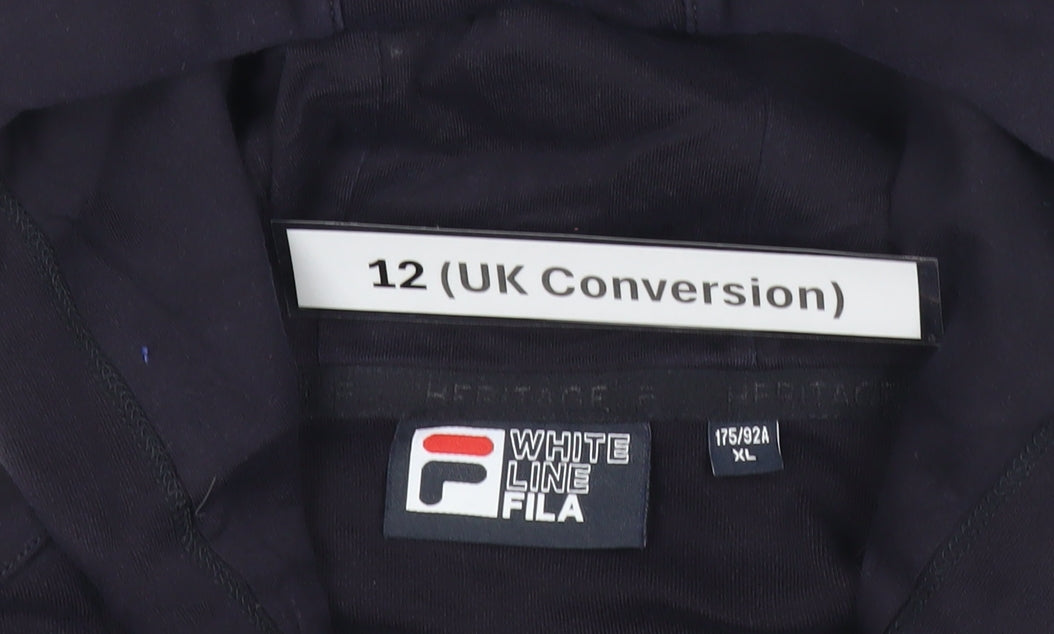 Fila Womens Black Hoodie Size 12 Pullover Logo Long Sleeve