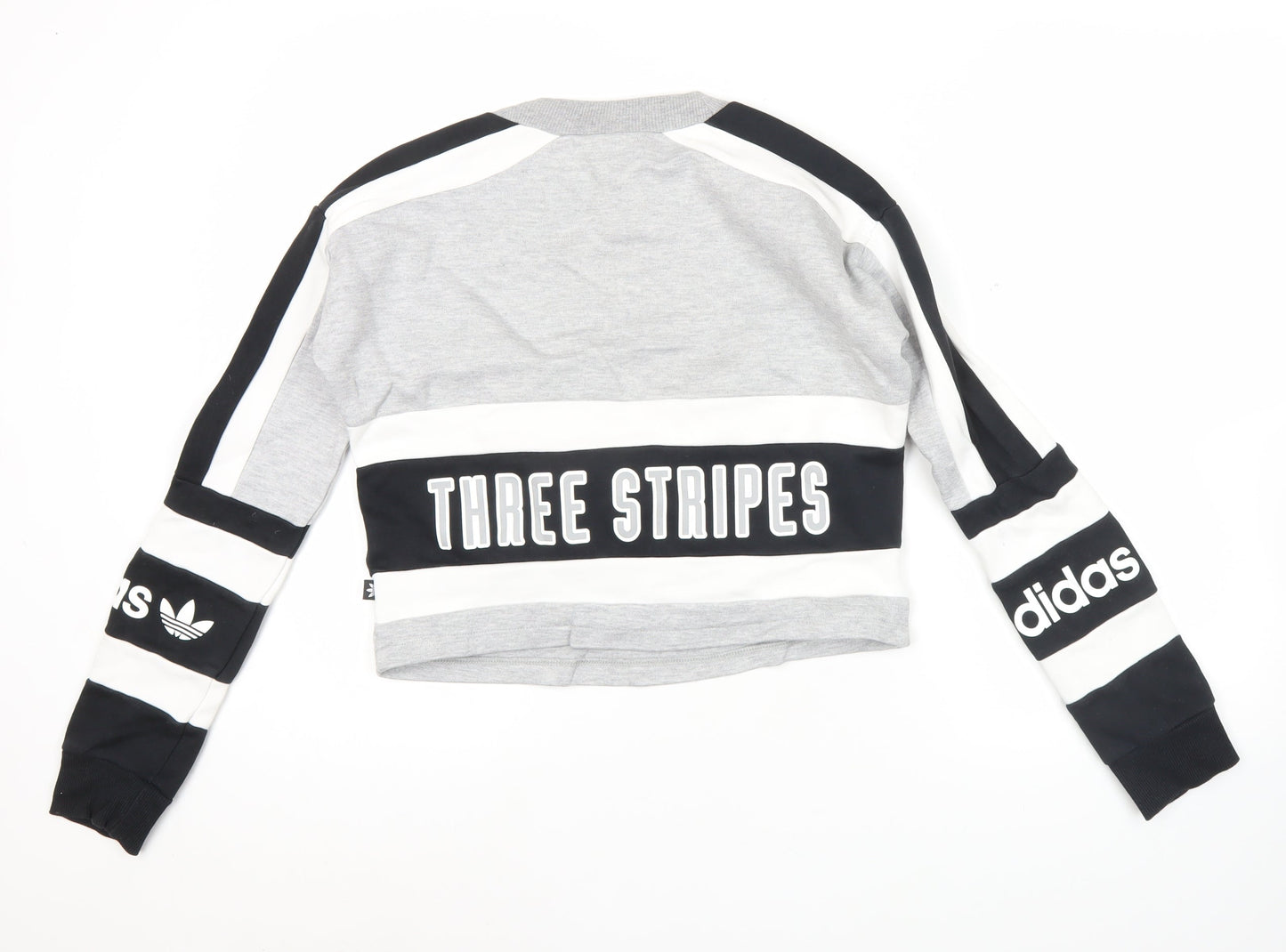 adidas Women’s Grey Black Three Stripes Sweatshirt UK 8 Crew Neck