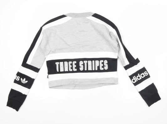 adidas Women’s Grey Black Three Stripes Sweatshirt UK 8 Crew Neck