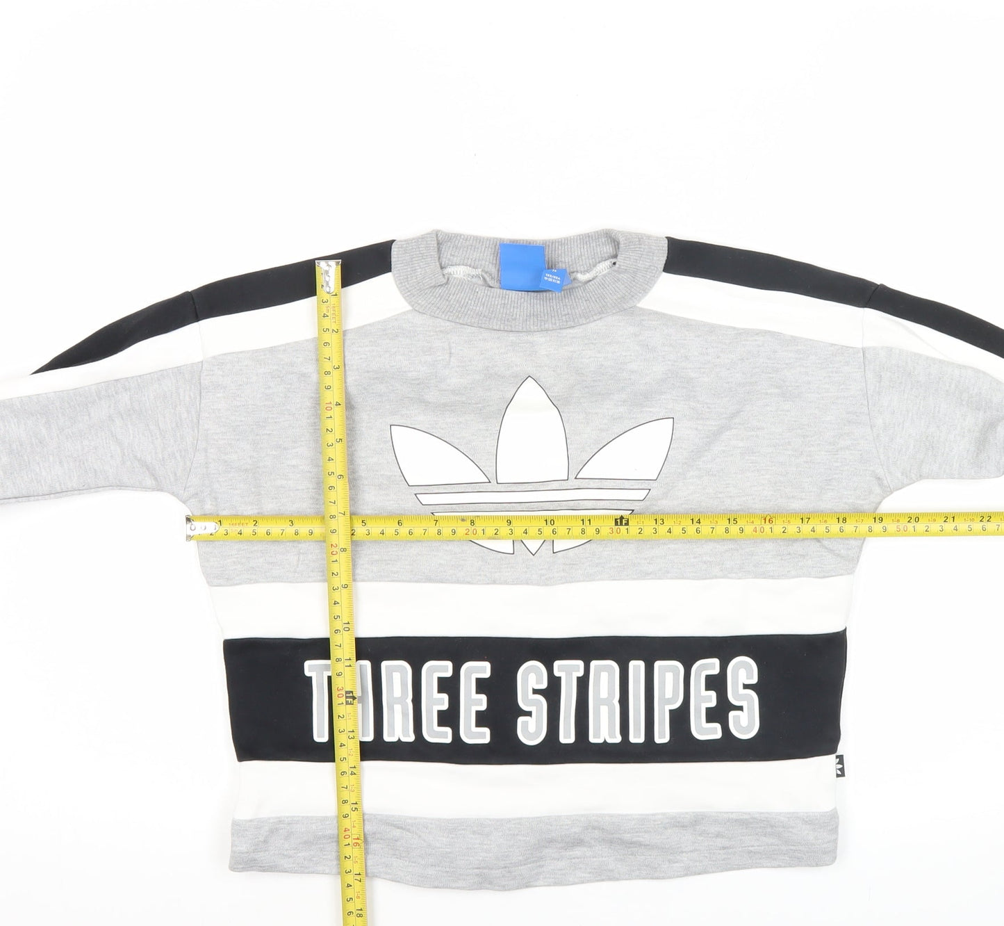 adidas Women’s Grey Black Three Stripes Sweatshirt UK 8 Crew Neck