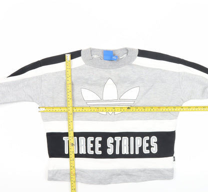 adidas Women’s Grey Black Three Stripes Sweatshirt UK 8 Crew Neck