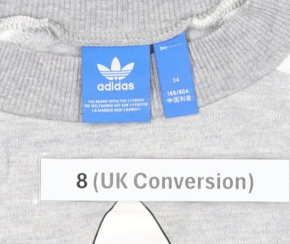 adidas Women’s Grey Black Three Stripes Sweatshirt UK 8 Crew Neck