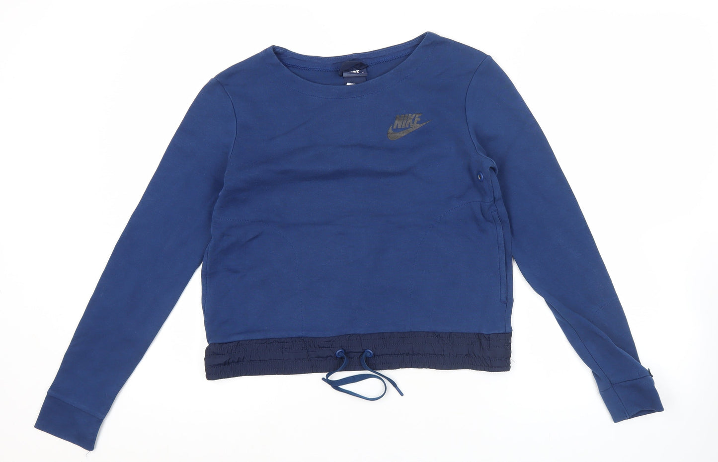 Nike Women’s Blue Pullover Sweatshirt S Logo Drawstring Activewear