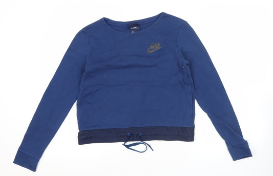 Nike Women’s Blue Pullover Sweatshirt S Logo Drawstring Activewear