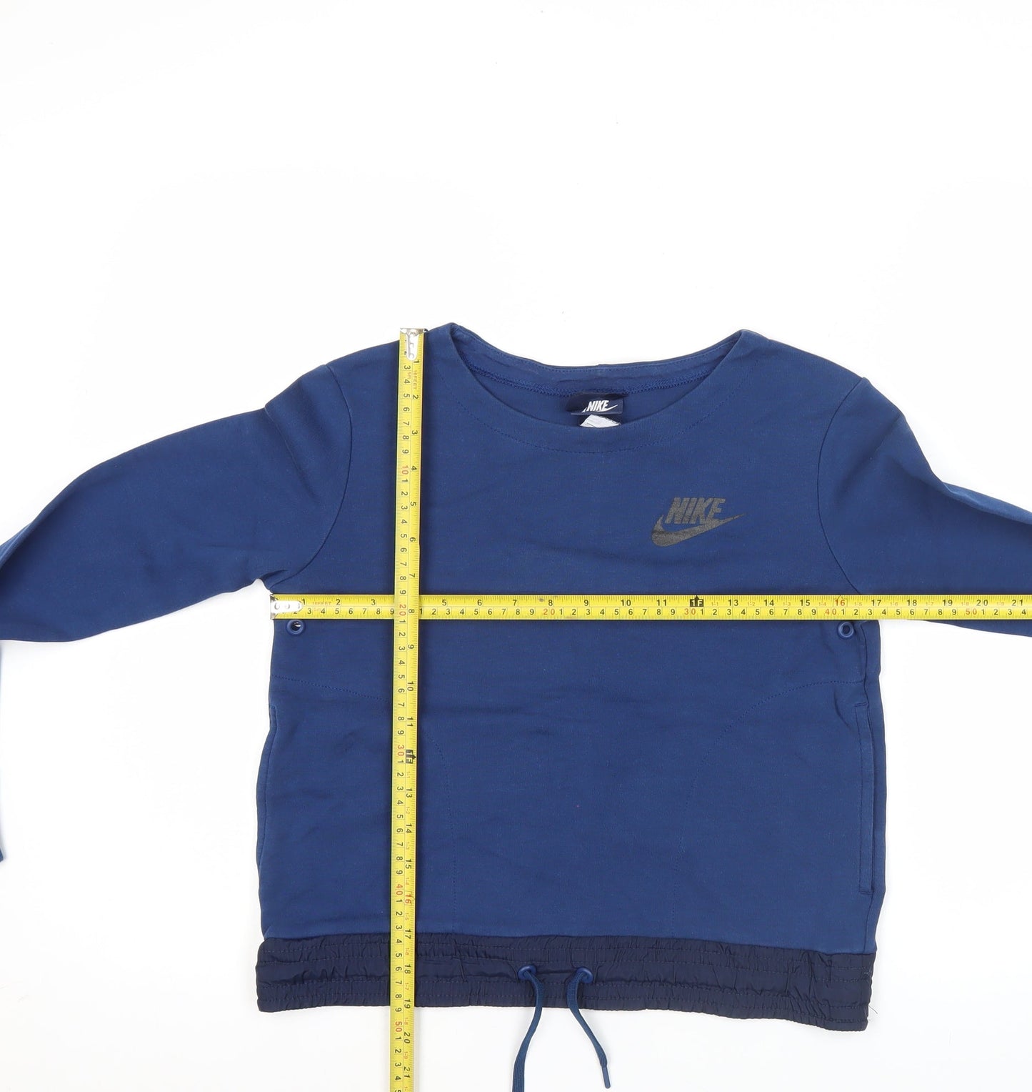 Nike Women’s Blue Pullover Sweatshirt S Logo Drawstring Activewear