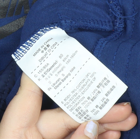 Nike Women’s Blue Pullover Sweatshirt S Logo Drawstring Activewear