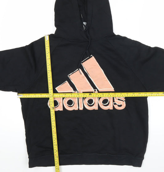 Adidas Women Black Hoodie Size UK 10 Pullover Logo Cotton Blend