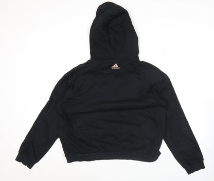 Adidas Women Black Hoodie Size UK 10 Pullover Logo Cotton Blend