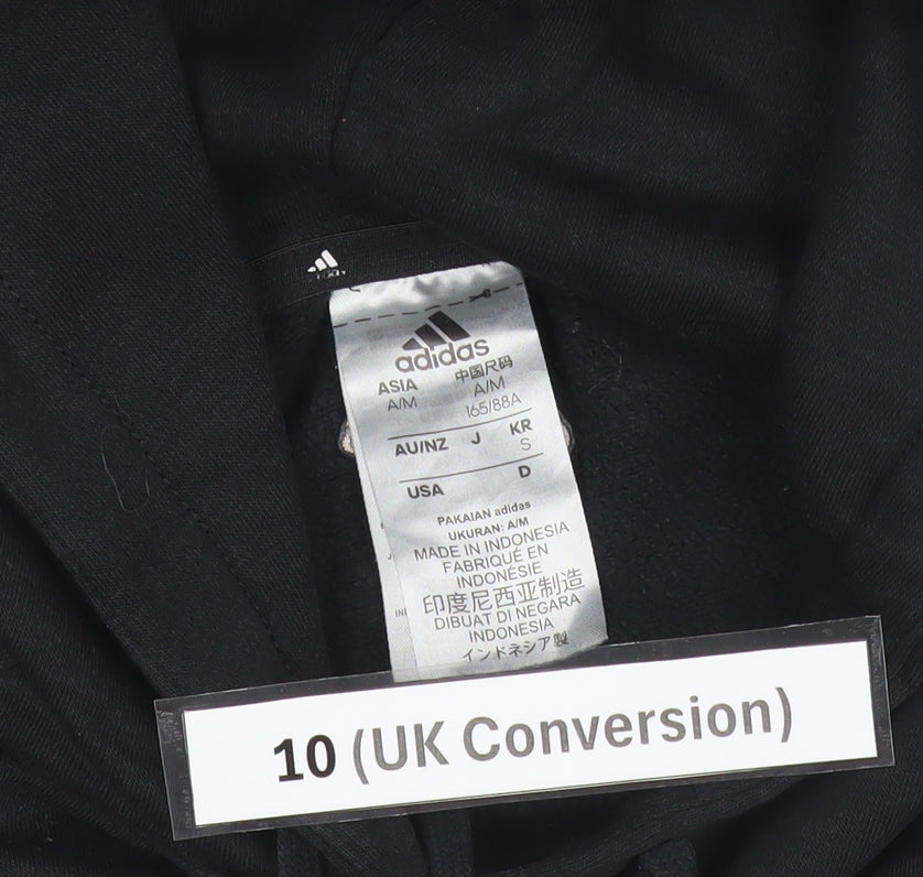 Adidas Women Black Hoodie Size UK 10 Pullover Logo Cotton Blend