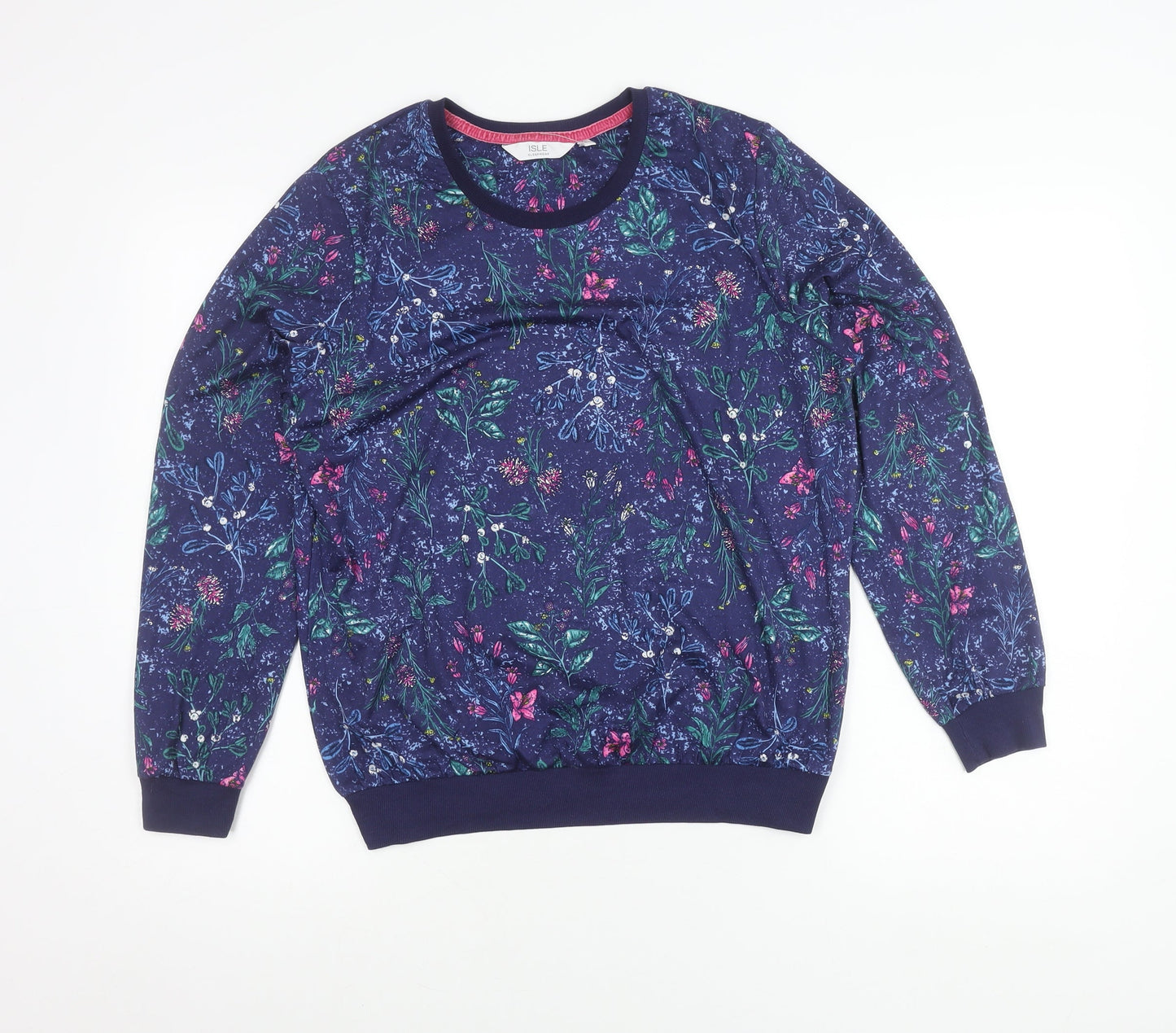 Isle Women’s Blue Floral Long Sleeve Jersey Top Size S 10-12