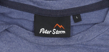 Peter Storm Men's Blue Cotton Blend Crew Neck Logo T-Shirt Size L
