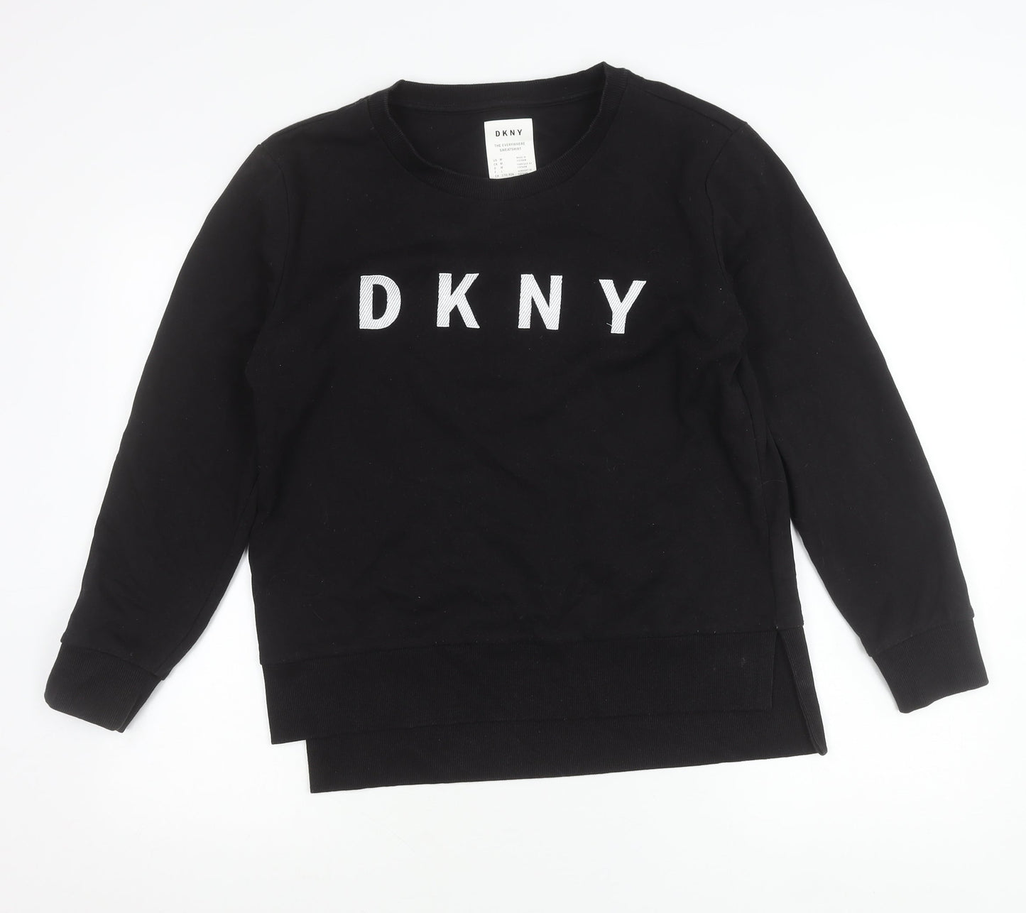 DKNY Womens Black Logo Sweatshirt Size 12 Pullover Crew Neck