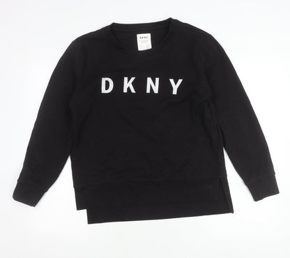DKNY Womens Black Logo Sweatshirt Size 12 Pullover Crew Neck