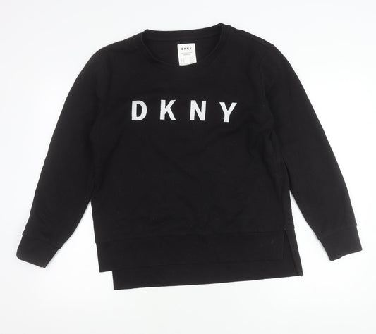 DKNY Womens Black Logo Sweatshirt Size 12 Pullover Crew Neck