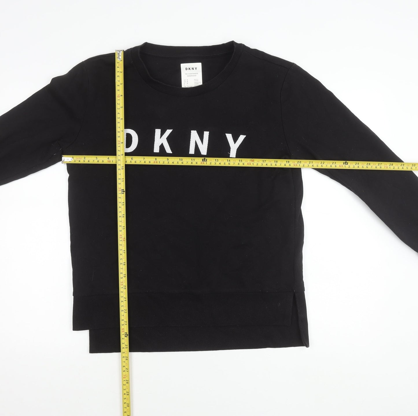 DKNY Womens Black Logo Sweatshirt Size 12 Pullover Crew Neck
