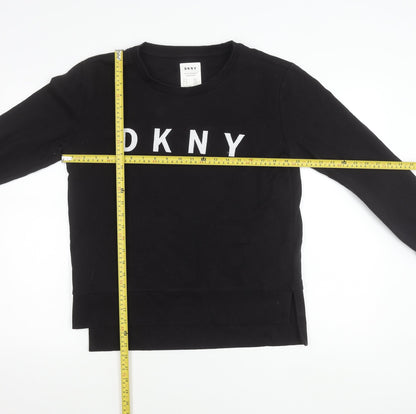 DKNY Womens Black Logo Sweatshirt Size 12 Pullover Crew Neck