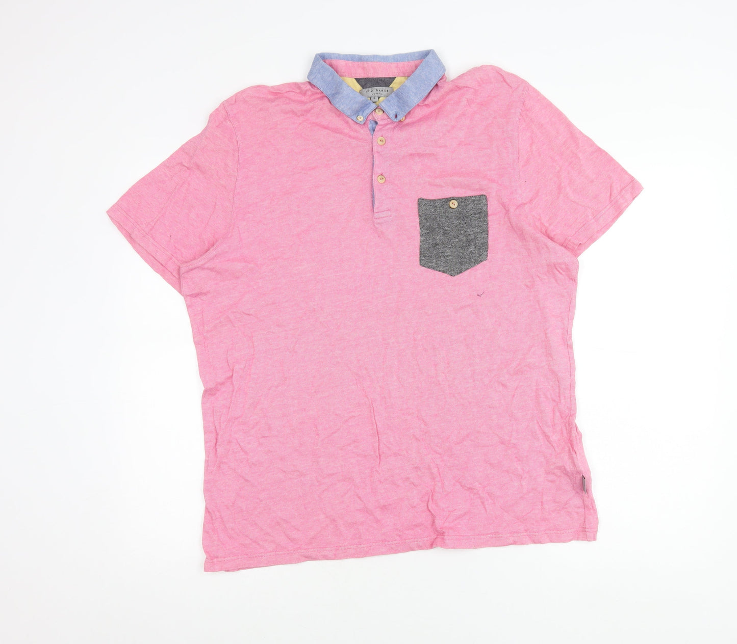 Ted Baker Men's Pink Collared Cotton T-Shirt XL Short Sleeve