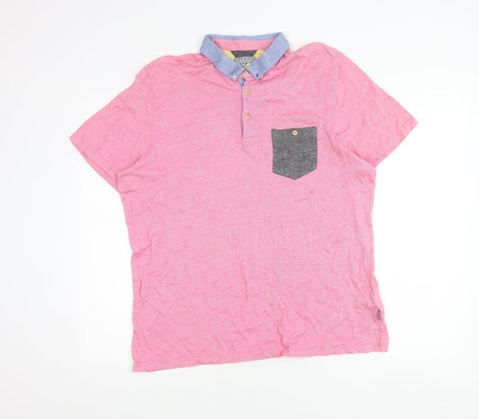 Ted Baker Men's Pink Collared Cotton T-Shirt XL Short Sleeve