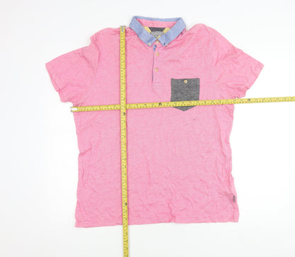 Ted Baker Men's Pink Collared Cotton T-Shirt XL Short Sleeve