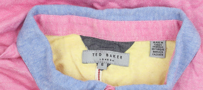 Ted Baker Men's Pink Collared Cotton T-Shirt XL Short Sleeve