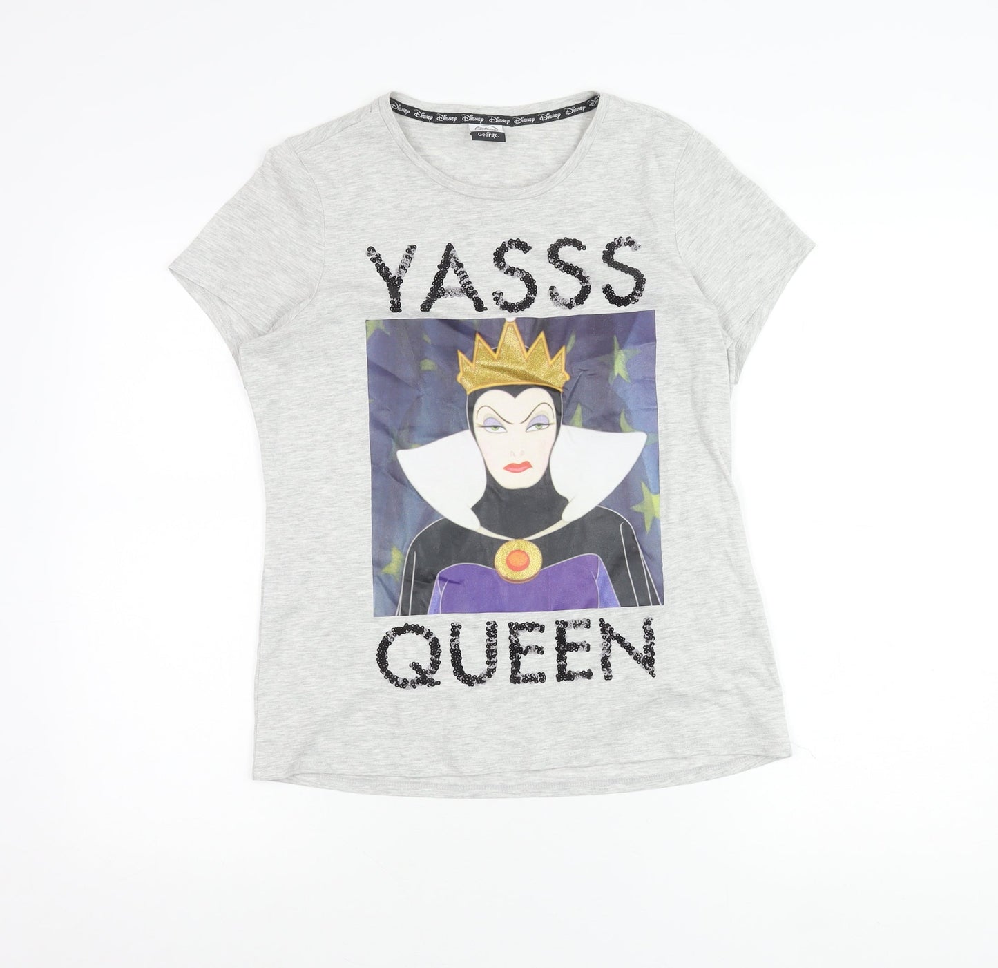 Disney at George Girls Grey Evil Queen Sequin Graphic T-Shirt UK 10 Years
