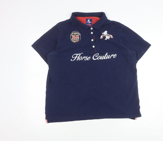 Horse Couture Men’s Blue Polo Shirt Size 16 Embroidered Equestrian Style