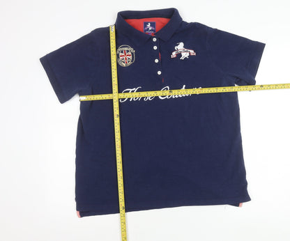 Horse Couture Men’s Blue Polo Shirt Size 16 Embroidered Equestrian Style