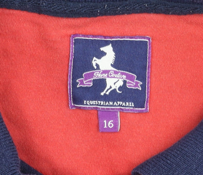 Horse Couture Men’s Blue Polo Shirt Size 16 Embroidered Equestrian Style