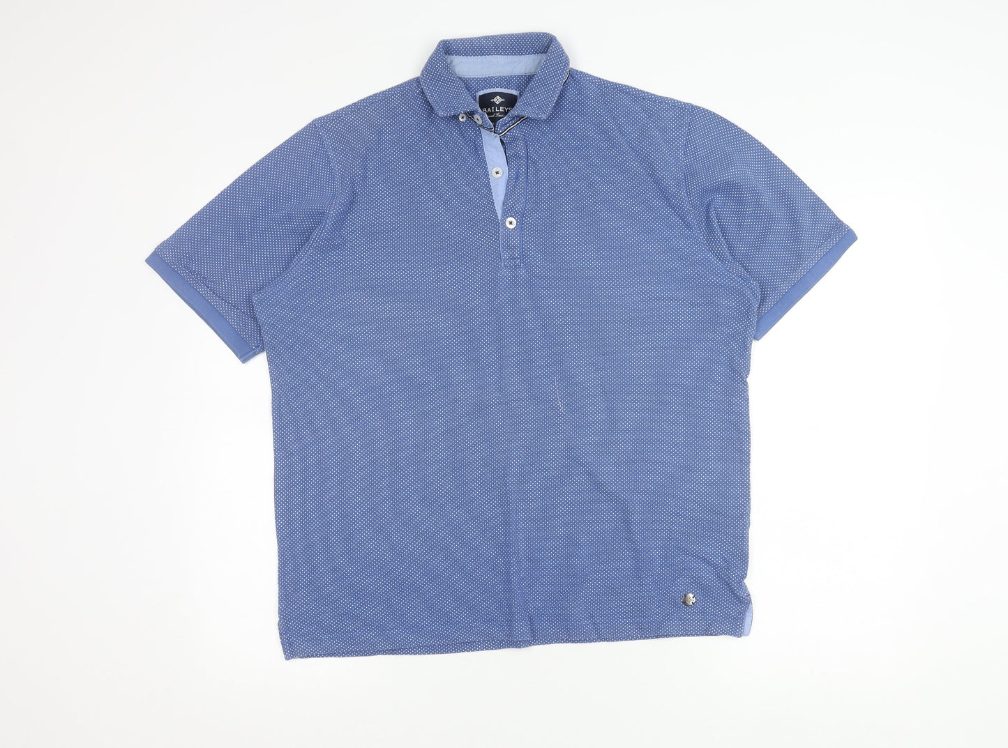 Baileys Men's Blue Cotton Polo Shirt L Short Sleeve Geometric