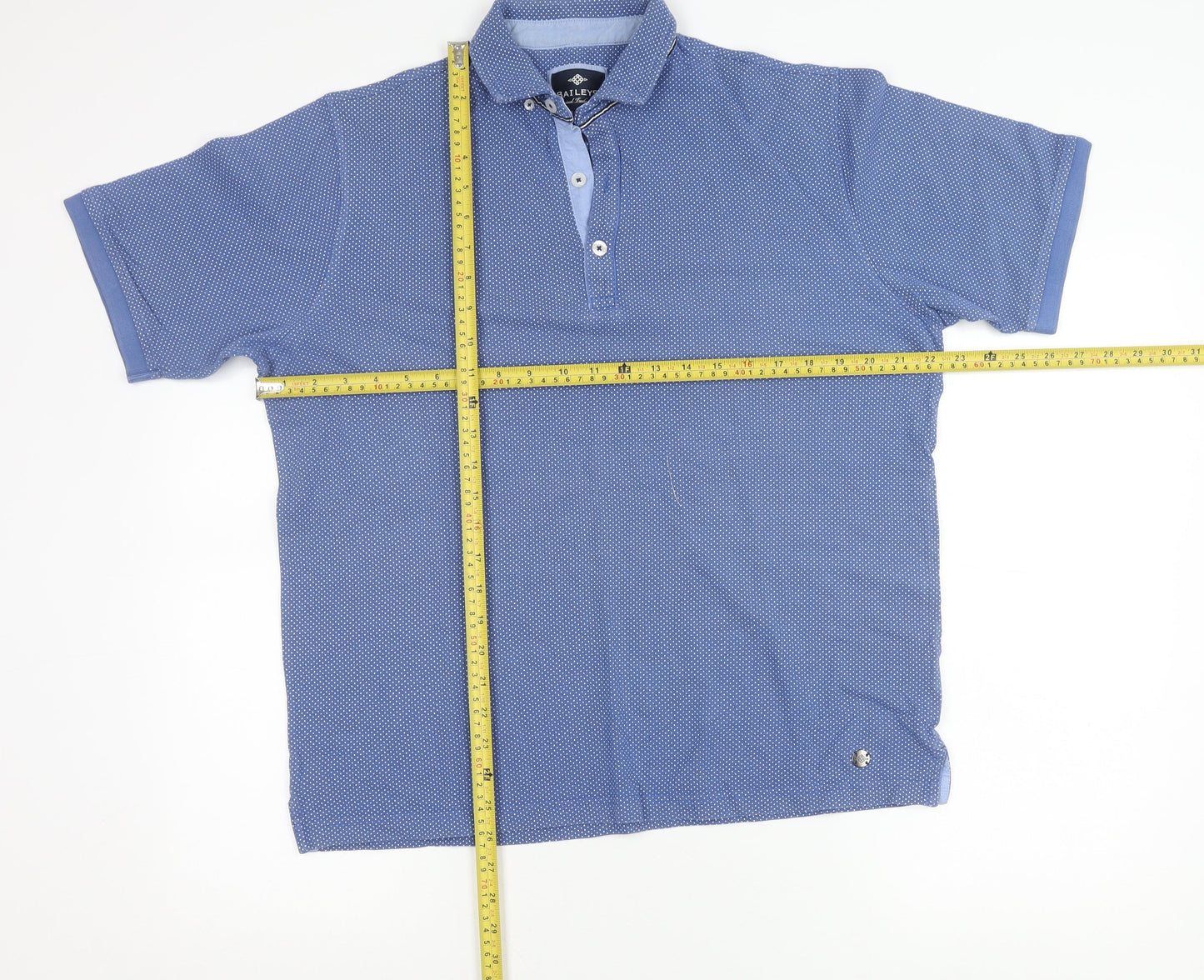 Baileys Men's Blue Cotton Polo Shirt L Short Sleeve Geometric