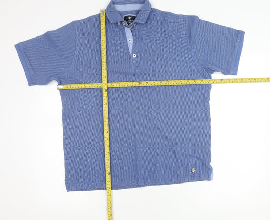 Baileys Men's Blue Cotton Polo Shirt L Short Sleeve Geometric