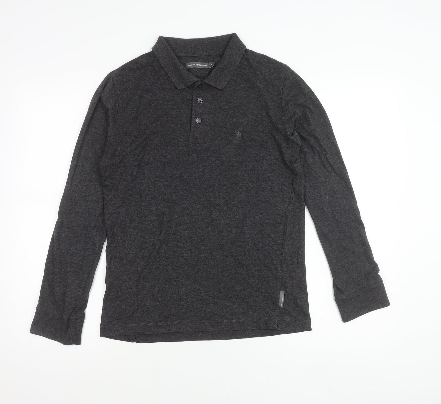 French Connection Men’s Grey Long Sleeve Cotton Polo Shirt Size S