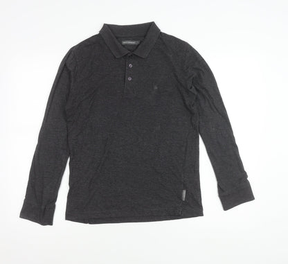 French Connection Men’s Grey Long Sleeve Cotton Polo Shirt Size S
