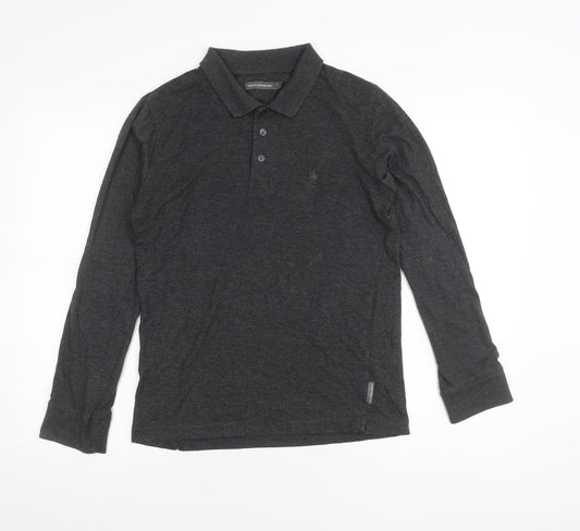 French Connection Men’s Grey Long Sleeve Cotton Polo Shirt Size S
