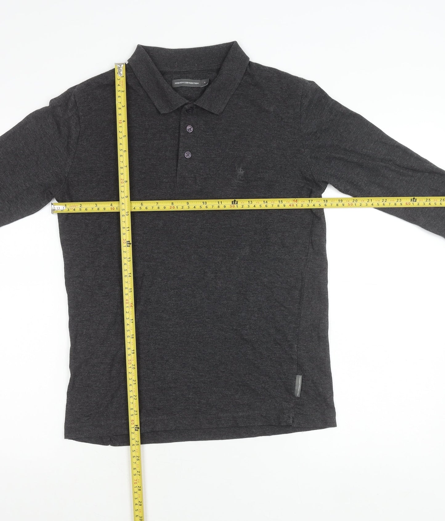 French Connection Men’s Grey Long Sleeve Cotton Polo Shirt Size S