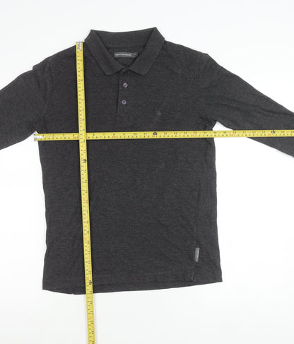 French Connection Men’s Grey Long Sleeve Cotton Polo Shirt Size S