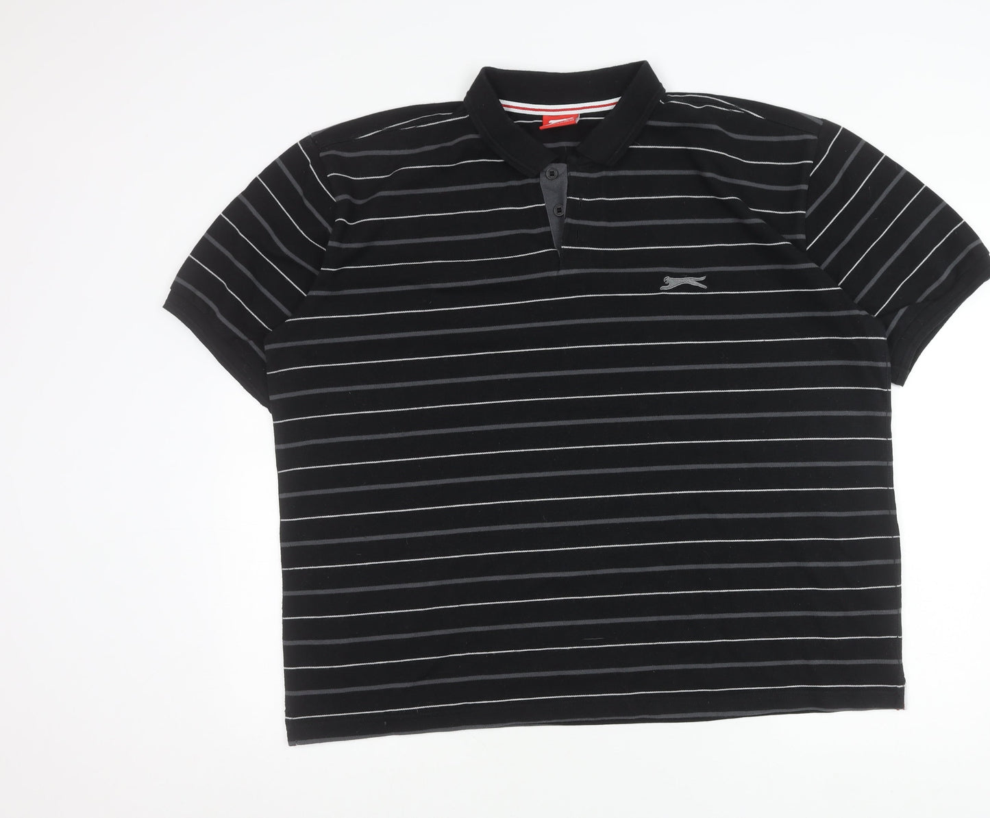 Slazenger Men's Black 2XL Striped Polo Shirt Cotton Blend