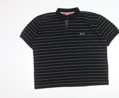 Slazenger Men's Black 2XL Striped Polo Shirt Cotton Blend
