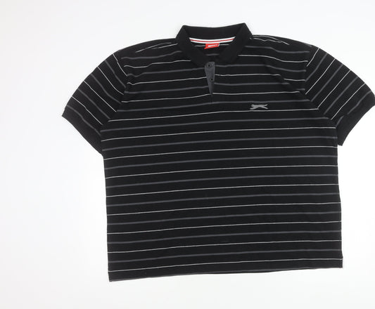 Slazenger Men's Black 2XL Striped Polo Shirt Cotton Blend