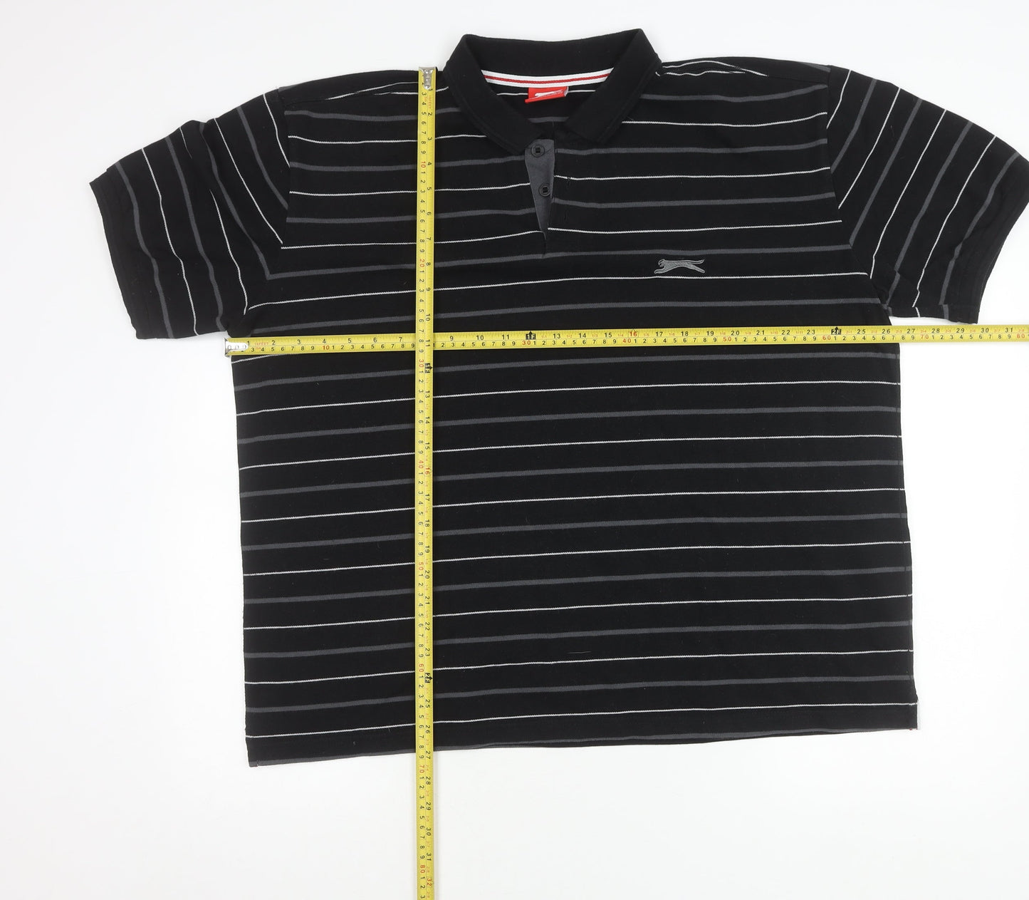 Slazenger Men's Black 2XL Striped Polo Shirt Cotton Blend