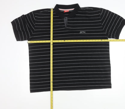 Slazenger Men's Black 2XL Striped Polo Shirt Cotton Blend