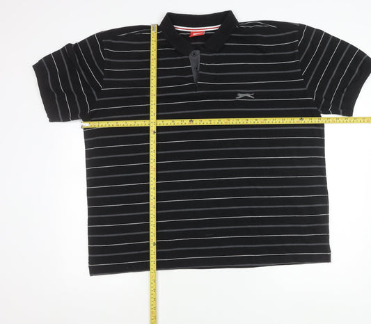 Slazenger Men's Black 2XL Striped Polo Shirt Cotton Blend