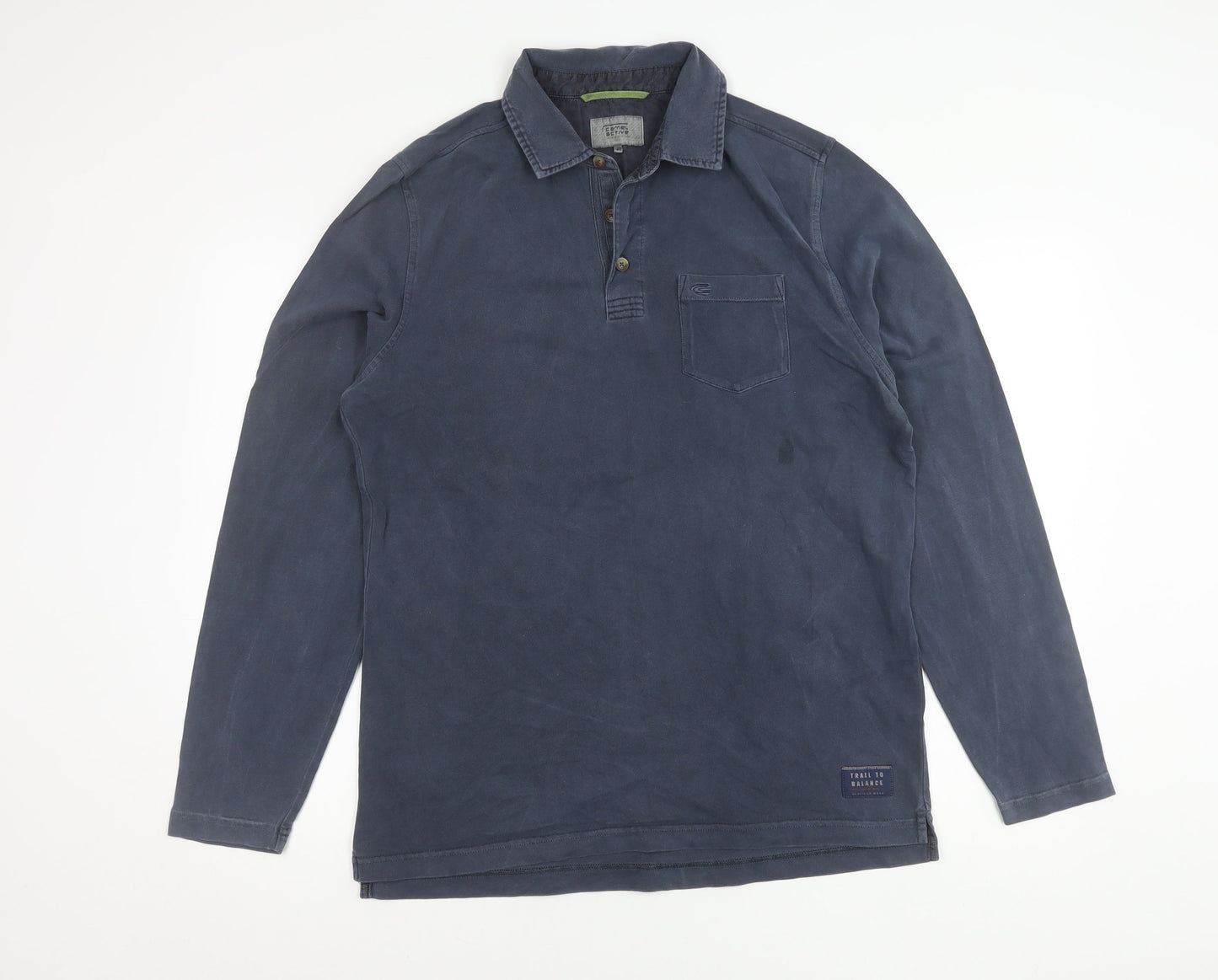 Camel Active Mens Blue Long Sleeve Polo Shirt Size L Cotton
