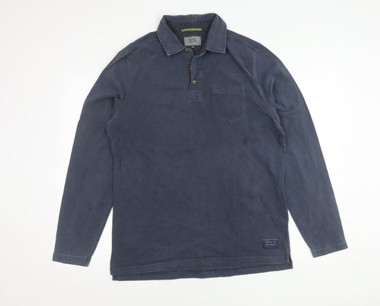 Camel Active Mens Blue Long Sleeve Polo Shirt Size L Cotton