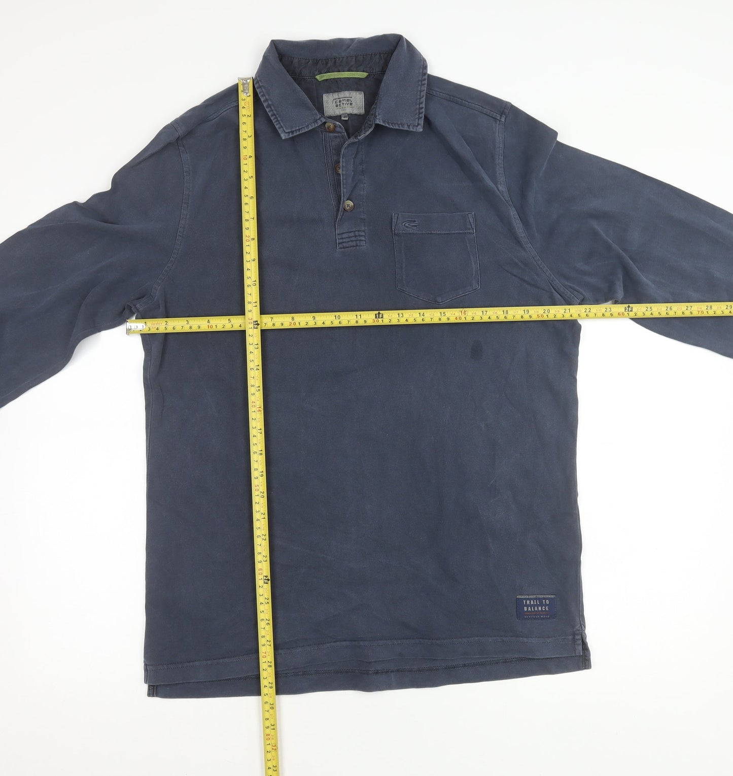 Camel Active Mens Blue Long Sleeve Polo Shirt Size L Cotton