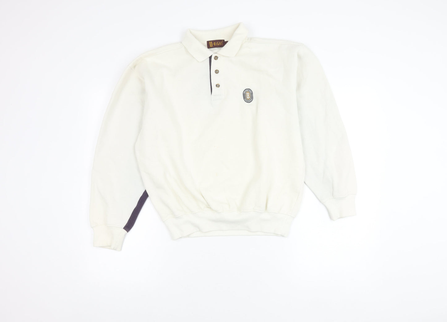 U-Right Men’s White Collared Henley Sweatshirt M Retro Graphic Sportswear